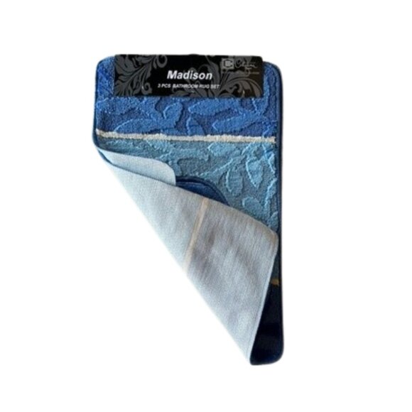 Madison 3 Piece Bathroom Rug Set, Bathroom Rug, Contour Rug & Lid Cover Blue - Picture 4 of 6